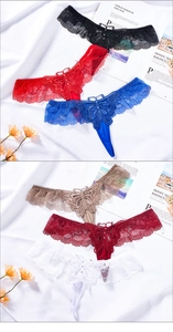 Detailed embroidery of butterfly and rhinestones on women's lace T-back G-string