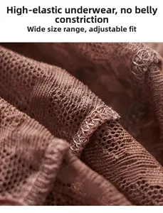 Vue macro détaillée de la dentelle marron et de la maille haute élasticité du sous-vêtement