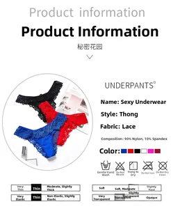 Detailed fabric texture of sheer lace thongs in 90% nylon and 10% spandex blend