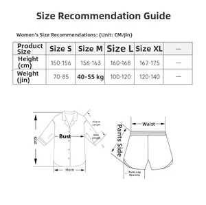 Tableau des tailles détaillé pour pyjama femme avec mesures du haut et du short