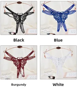 Détails des strings en dentelle papillon avec pendentif en perle en quatre couleurs