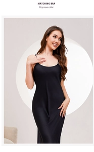 Detailed view of luxury black satin slip dress fabric with elegant glossy texture