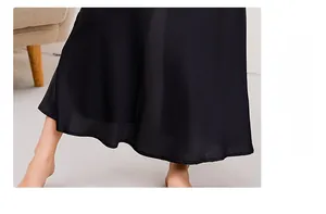Detail view of the elegant black silk nightgown hem with smooth stitching