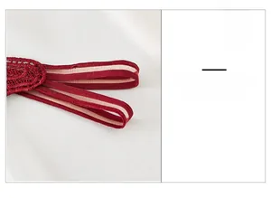 Vue détaillée des lanières réglables en dentelle rouge sur un string transparent