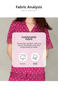 Atmungsaktives Modal-Pyjama-Oberteil mit Herzprint, Reverskragen und Spitzenbesatz am Saum