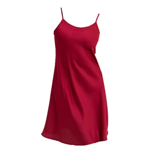 Elegant red satin nightgown with adjustable thin straps and scoop neck for women