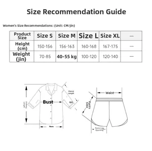Size chart for women's modal pajamas showing S to XL dimensions with measurement guide