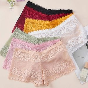 Culottes Boyshorts en Dentelle Sexy pour Femmes Transparent Floral Ajouré Lingerie Bordure de Cils Taille Basse Entrejambe Coton