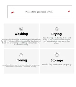 Detailed garment care guide for lace thong showing hand wash and steam ironing symbols
