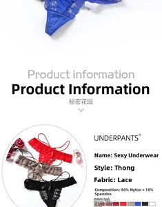 Detailed fabric chart of sexy floral lace thongs with bows and petal edge design