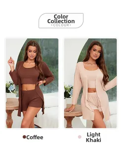 Detailed comparison of ribbed modal pajama sets in coffee brown and light khaki tones