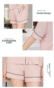 Détail de l'ensemble rose avec broderie V sur la poche arrière et passepoil contrasté