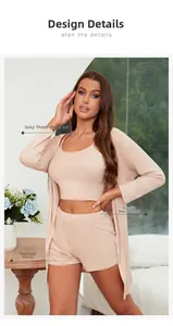 Three-piece modal lounge set with elastic waistband and piped hem details