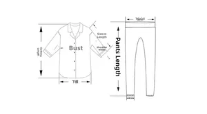 Guide des tailles avec mesures pour l'ensemble pyjama en modal côtelé haut et pantalon