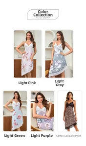 Collection of satin lace nightgowns in floral prints and leopard pattern for women