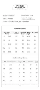 Size chart for women's 3-piece modal pajama set including robe, camisole, and shorts