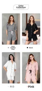 Color collection of modal pajamas set with lace trim in dark grey, black, white, and pink