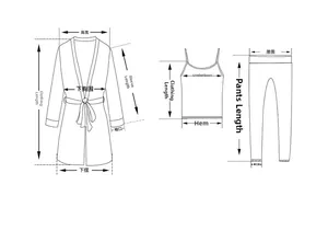 Size chart showing measurements for the modal cotton 3-piece pajama set with robe and tank