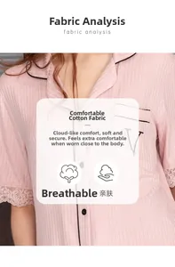 Detail of pink cotton modal pajamas showing soft rib texture and lace cuffs