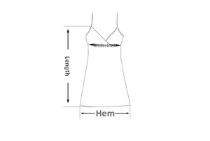 Detailed size chart showing length, underbust, and hem measurements for the slip dress