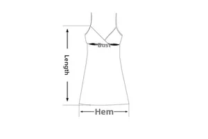 Detailed measurement guide showing length, underbust and hem of the lace slip nightgown