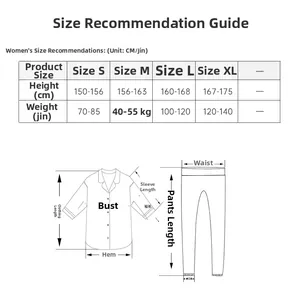 Size chart for women's modal striped pajama set showing measurements and size suggestions