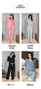 Vue en grille de pyjamas en modal à rayures en rose, gris, noir et bleu pour femmes