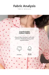 Detail showing breathable cotton fabric and contrast piping on heart print pajama set