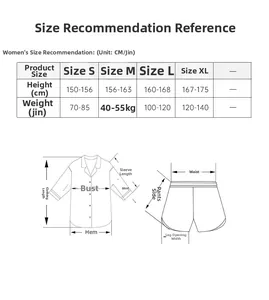 Size chart for women's short sleeve modal pajamas set showing S-XL measurements in cm