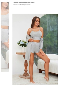 Three-piece modal lounge set detail with soft marl grey camisole, shorts and long cardigan