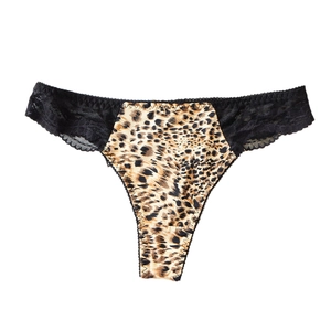 String sexy imprimé léopard pour femme avec bordure en dentelle noire et taille basse