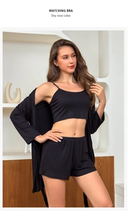 Detailed view of the 3-piece modal pajama set with ribbed texture and loose cardigan