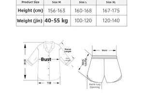 Tableau des tailles avec poids et taille pour ensembles de pyjama d'été femme