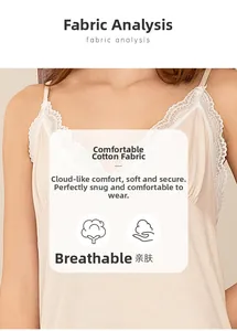 Détail du tissu en coton doux avec bordure en dentelle sur une nuisette respirante