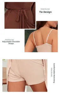 Detail view of the drawstring waist, adjustable straps and soft hem on the lounge set