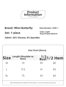 Guide des tailles pour nuisette en modal à col en V avec mesures en M, L et XL