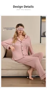 Détails du pyjama en modal côtelé avec passepoil contrasté et masque de sommeil