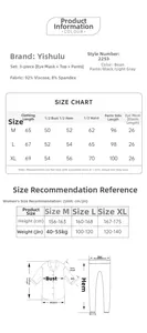 Tableau des tailles pour pyjama 3 pièces avec cardigan en modal, pantalon et masque