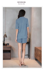 Detail view of the back drape and ribbed texture of blue-gray modal women pajamas