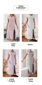 Nuisette ajustée à motifs cœurs, fente en dentelle en rose, blanc, violet et gris