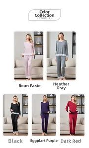 Lace detail on cuffs and hem of modal cotton pajamas set in five different colors