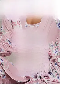 Detail of breathable, skin-friendly floral cotton fabric for a 3-piece pajama set