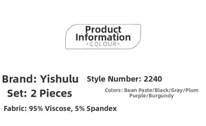 Size chart and fabric details showing 95% Rayon 5% Spandex for the two-piece sleepwear set