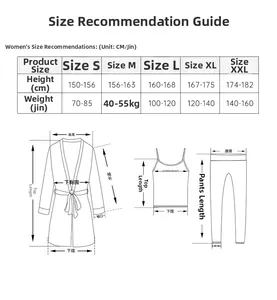 Detailed size guide table for women's 3-piece cotton sleepwear set S to XXL