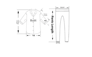 Detailed size guide showing measurements for lace modal cotton pajama set top and pants