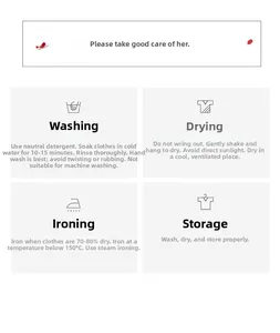 Lace modal nightdress care guide showing washing, drying, ironing and storage instructions