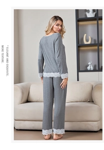Detailed lace trim on soft modal pajamas cuffs and hem for an elegant loungewear style