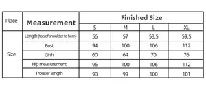Detailed size chart for women's knitted cotton 3-piece loungewear set from size S to XL