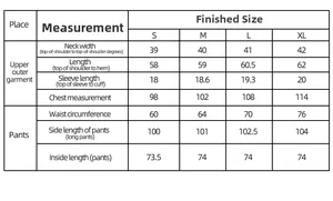 Tableau des tailles détaillé pour pyjama femme avec mesures de S à XL en centimètres