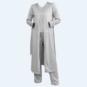 Ensemble de détente luxe 3 pièces en coton tricoté gris clair avec cardigan et pantalon